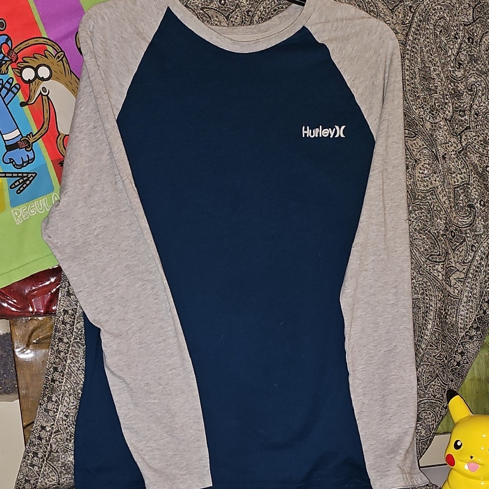 EUC Hurley Blue and Gray Raglan Shirt Boys/Mens
